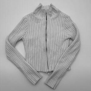 Garage Womens Ribbed Knit Two-Way Zip Up Cardigan Sweater Mock Neck White Size M